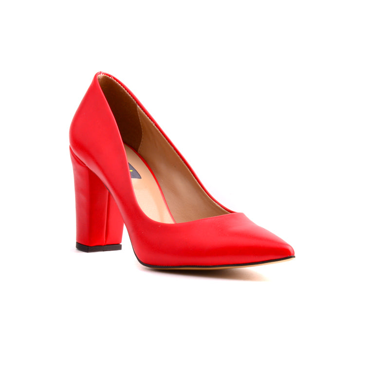Kırmızı Kalın Topuklu Kadın Stiletto