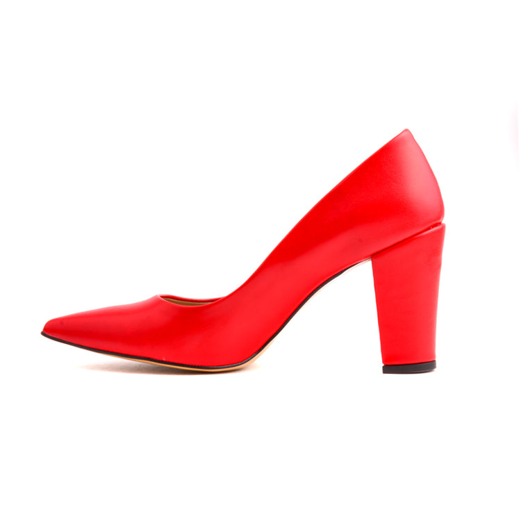 Kırmızı Kalın Topuklu Kadın Stiletto