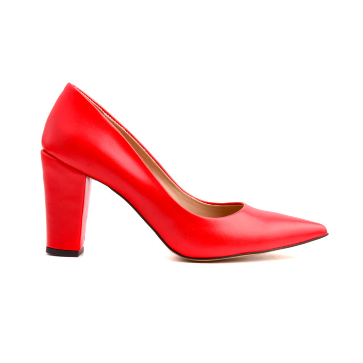Kırmızı Kalın Topuklu Kadın Stiletto