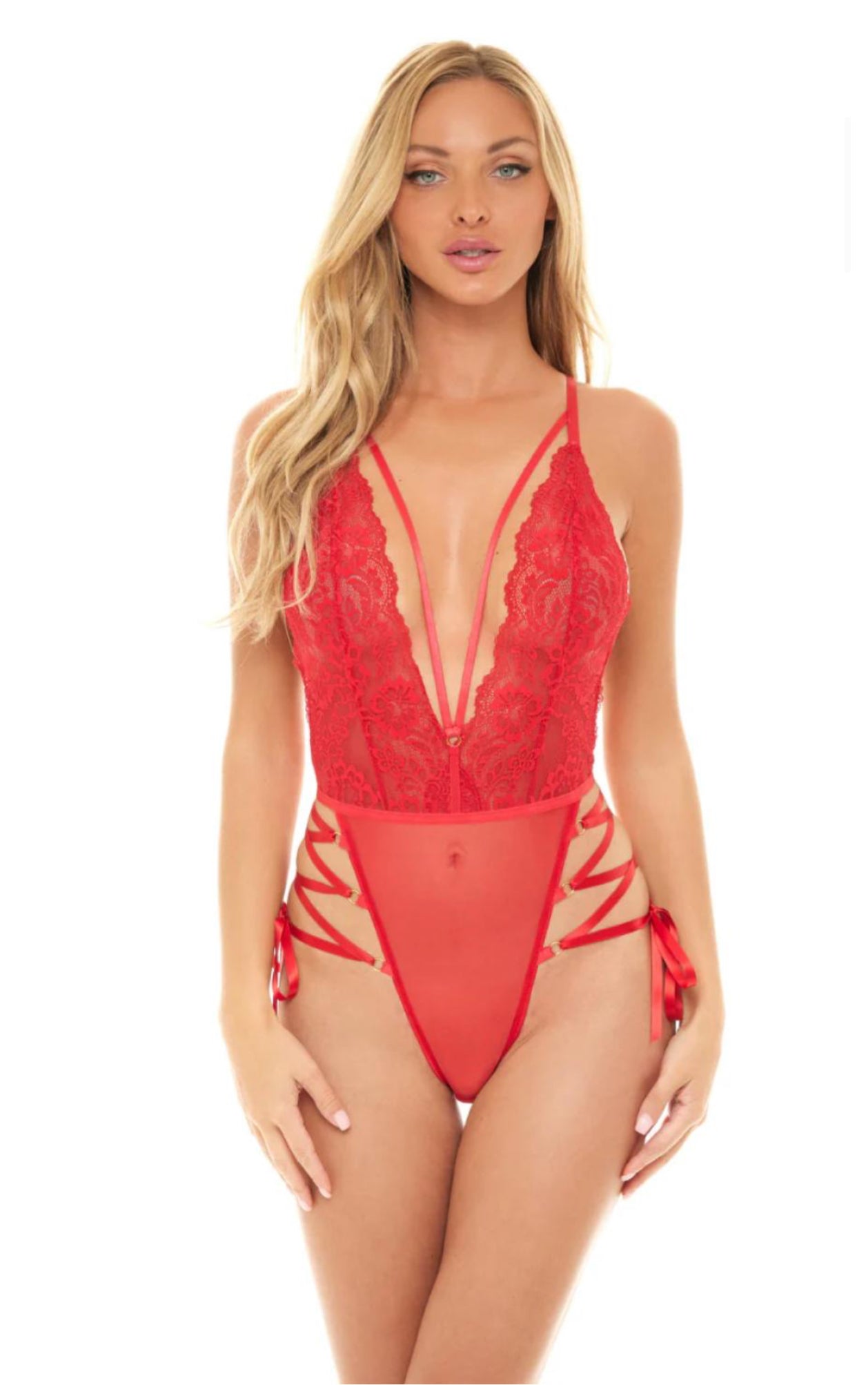 Kırmızı Fantezi Bağcıklı Bodysuit