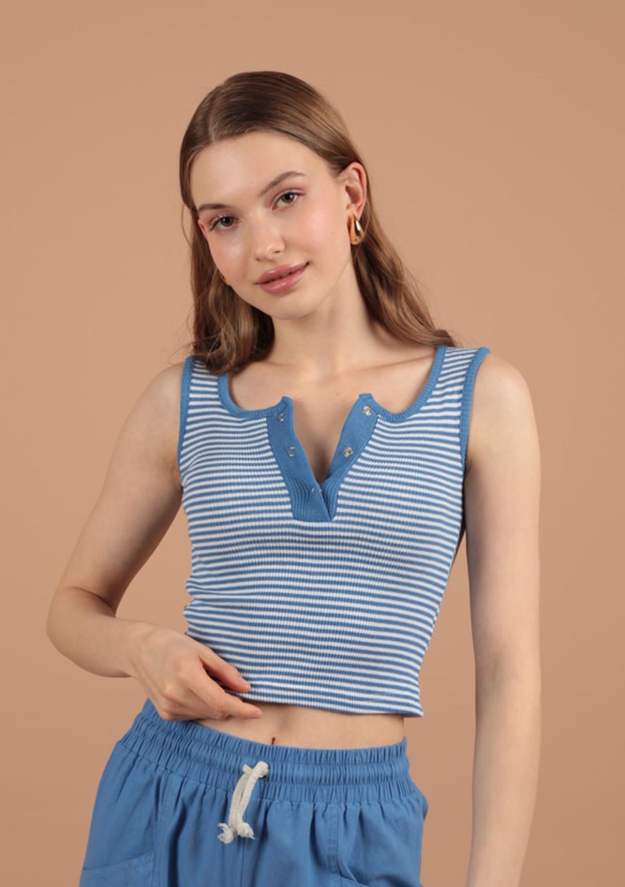 Çizgili İndigo Crop