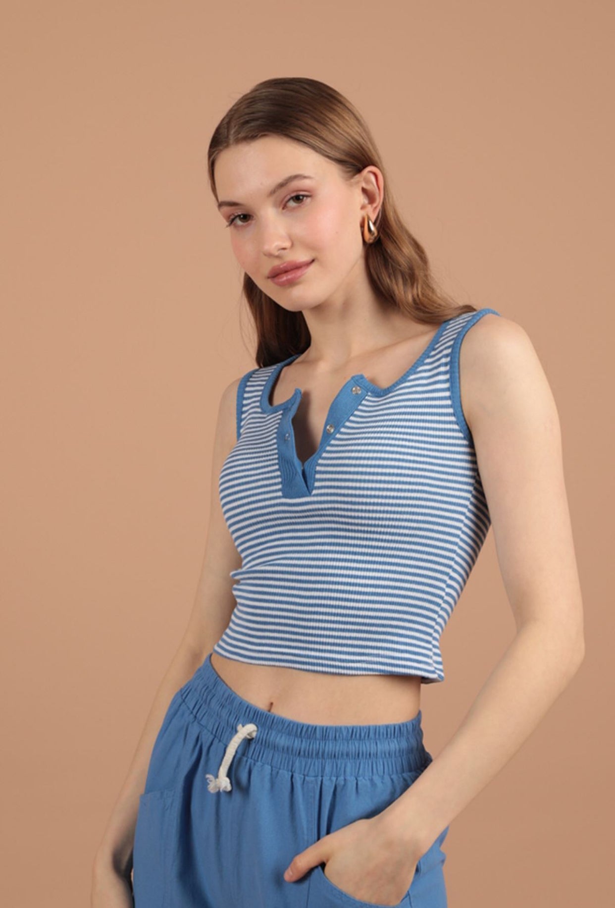 Çizgili İndigo Crop