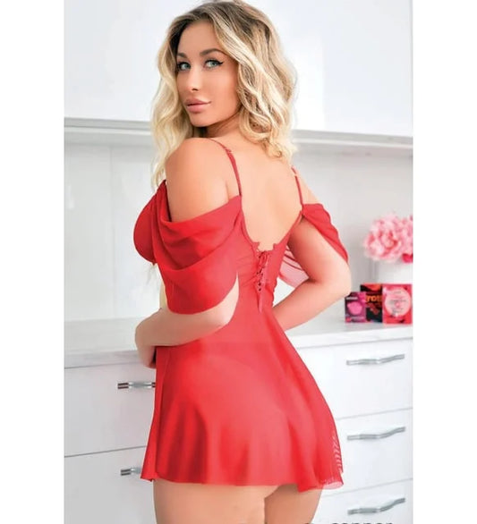 Kırmızı Fantezi Kuşaklı Babydoll