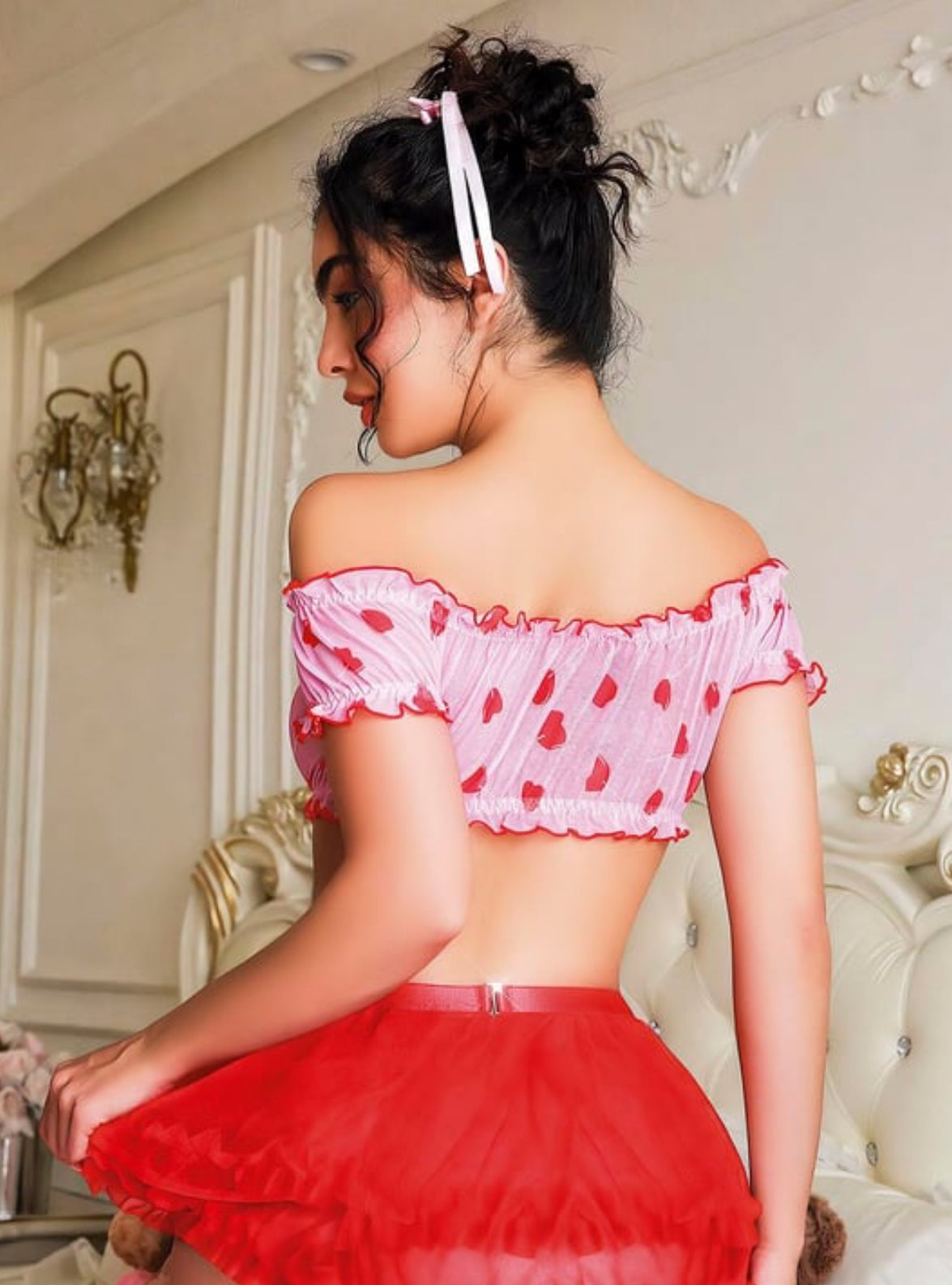Kalp Desenli Fantezi Babydoll