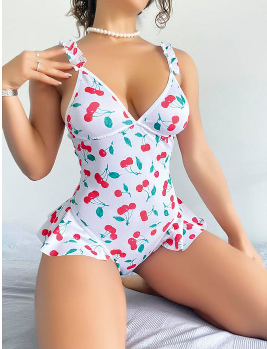 Kiraz Baskılı Fantazi Bodysuit